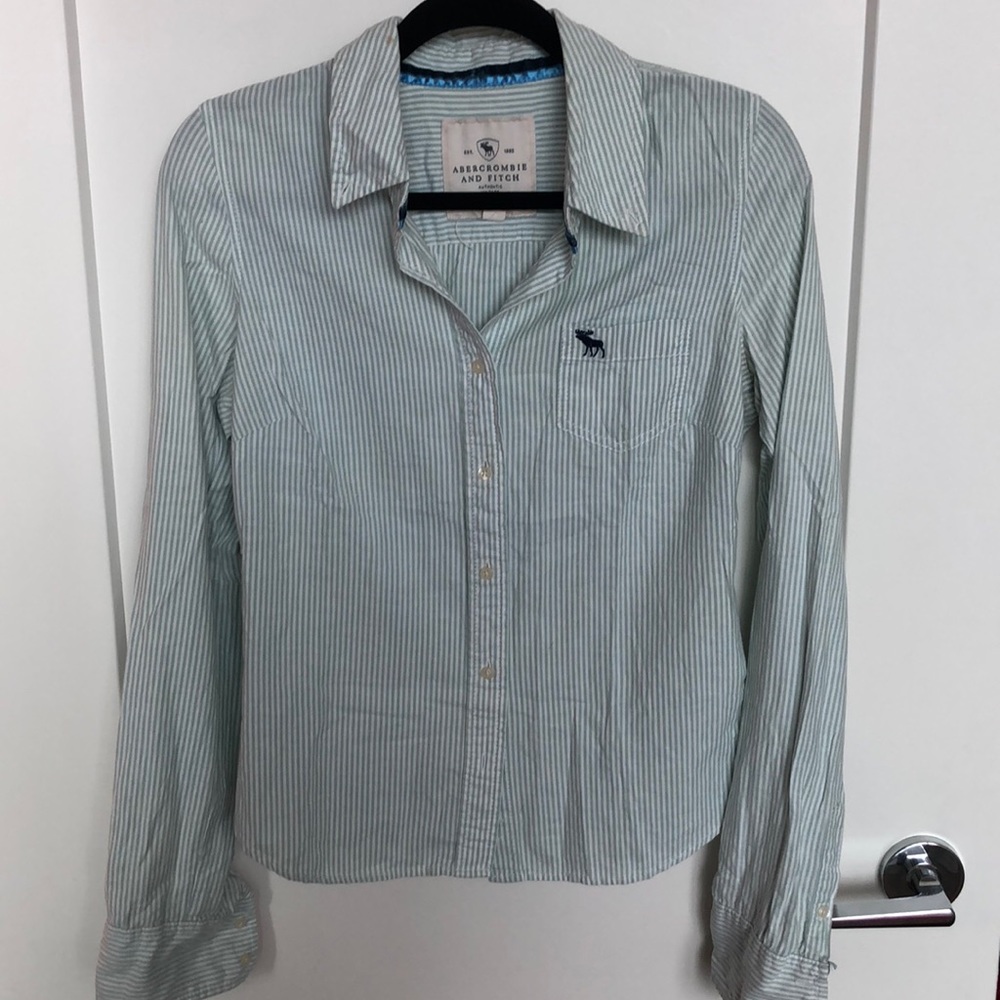 Abercrombie & Fitch Green Striped Button-Down